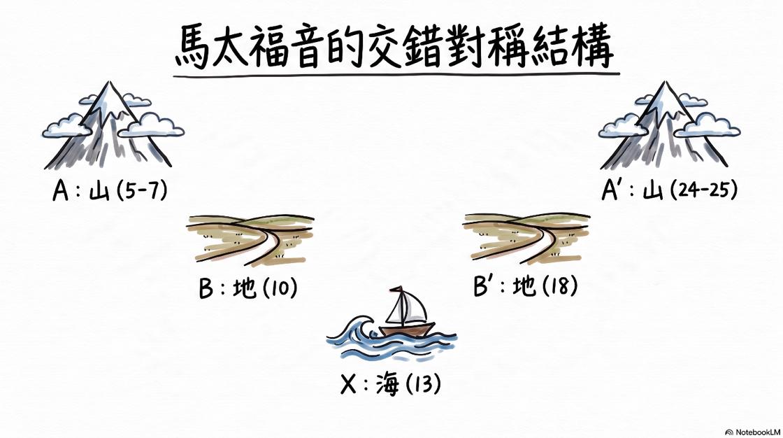 馬太福音的交錯對稱結構:第十三章(海)居於中央,是整卷書的心臟